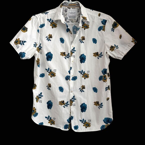 Cactus Man Cotton Summer Shirt Floral White and Green by Ricky Singh Size M - Picture 1 of 6